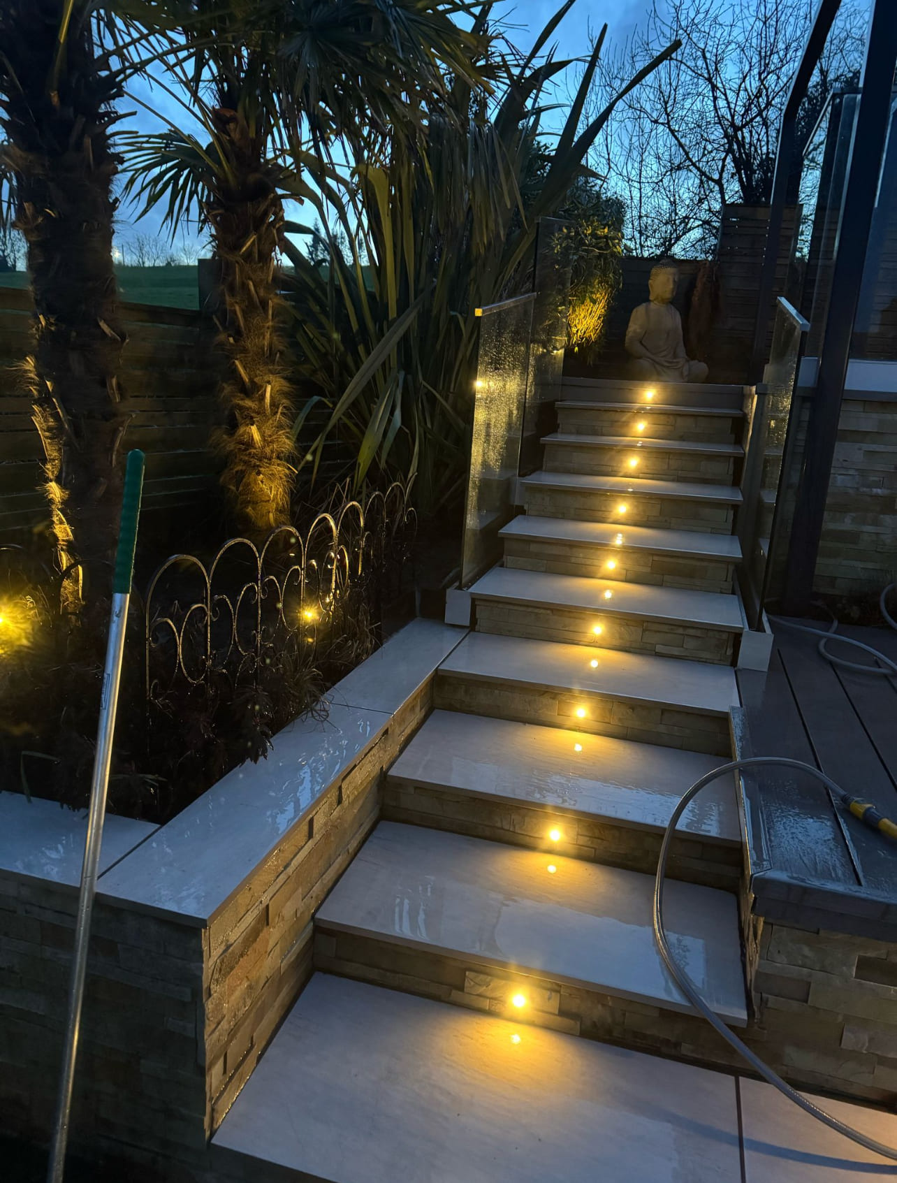 Garden lighting on stairs by Hollis Electrical