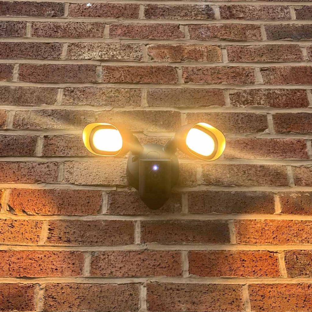 Ring security lighting fitted on the outside wall of a home.